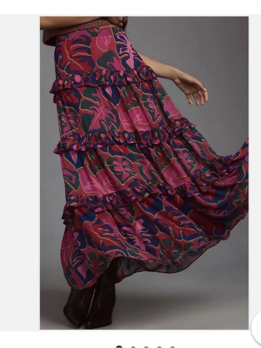 FARM Rio Pink Multi Tiered Maxi Skirt with Navy & Green Accents